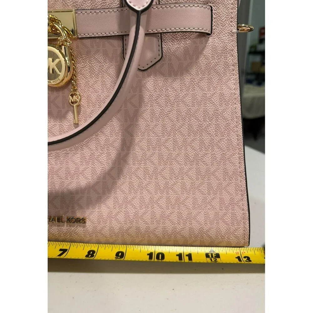 Michael Kors Bedford Pink Signature Logo Satchel Bag Gold New $398